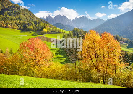 Val Di Funes in Herbstfärbung, Tyrol, Alpen, Dolomiten, Italien