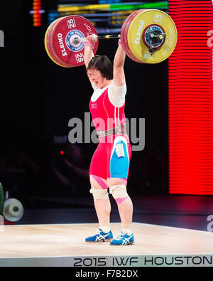 Houston, Texas, USA. 26. November 2015: Rim Jong Sim gewinnt die Silbermedaille in das reissen, stossen und die Summe in der Frauen 75 kg bei den Weltmeisterschaften in Houston, Texas. Bildnachweis: Brent Clark/Alamy Live-Nachrichten Stockfoto