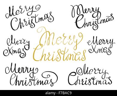 Satz von Frohe Weihnachten handgefertigte Schriftzug Inschriften Stock Vektor