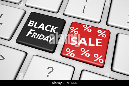 Schwarzer Freitag-shopping Verkauf-Konzept mit Zeichen und Prozent-Symbol auf der Computertastatur. Stockfoto