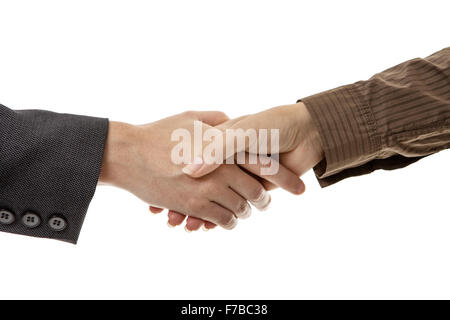 Aufnahme von zwei Business Frau Händeschütteln hautnah. Stockfoto