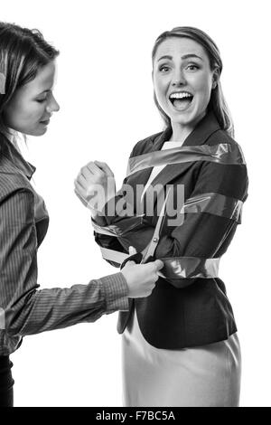 Business-Frau gefangen in Bürokratie kostenlos mit der Schere geschnitten Stockfoto