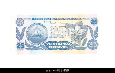 Nationale Währung des Nicaragua.25 Centavo de Córdoba Banknote. Stockfoto