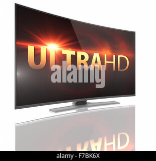 Ultra HD Smart Tv mit Curved Screen auf weißem Hintergrund Stockfoto