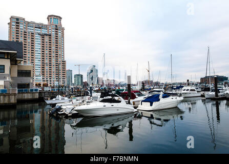 Boote im Harbour Dock #2 an Einem Wintertag in Baltimore, Maryland USA #2 Stockfoto