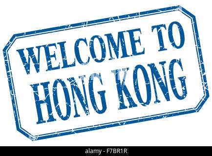 Hong Kong - blau Vintage isoliert Gütesiegel willkommen Stockfoto