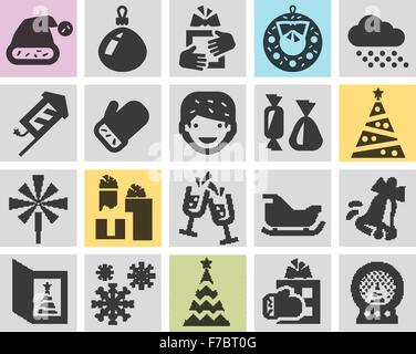 Weihnachten und Neujahr set schwarze Symbole. Zeichen und Symbole Stock Vektor