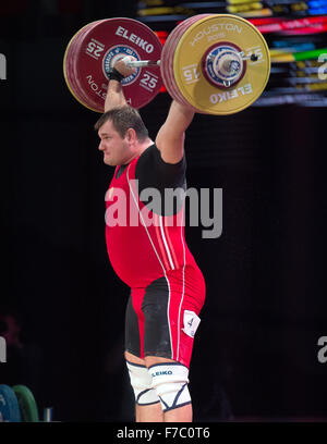 26. November 2015: Aleksei Lovchev Russland gewinnt das reissen in den Männern 105 + Klasse bei den Weltmeisterschaften der Weightlfting in Houston, Texas. Brent Clark/Alamy Live-Nachrichten Stockfoto