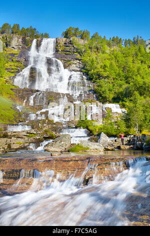 Tvindefossen Wasserfall, Hordaland, Norwegen Stockfoto