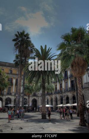 Auf der Placa Reial in Barcelona, HDR Stockfoto