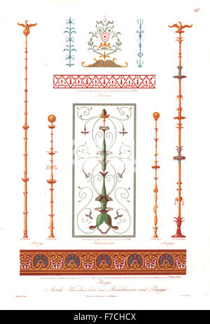 Antiken Wandmalereien aus Pompeji und Herculaneum. Handkoloriert Lithografie von Trampe nach einer Illustration von Wilhelm Zahn aus seinem Ornament von allen klassischen Kunstepochen, Ornamente Aller Tatsache Kunst-Epochen, Reimer, Berlin, 1834. Stockfoto