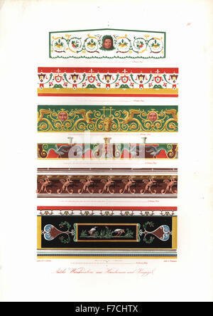 Antiken Wandmalereien aus Herculaneum und Pompeji. Handkoloriert Lithografie von Trampe nach einer Illustration von Wilhelm Zahn aus seinem Ornament von allen klassischen Kunstepochen, Ornamente Aller Tatsache Kunst-Epochen, Reimer, Berlin, 1834. Stockfoto