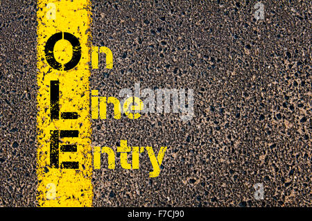 Konzept-Bild der Buchhaltung Business Akronym OLE Online-Eintrag über Straße Markierung gelber Farbe geschrieben. Stockfoto