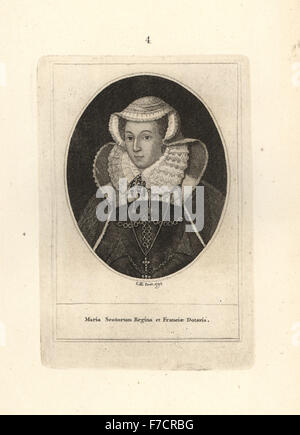 Mary Queen of Scots. Kupferstich von John Kay von A Series of Original Portraits und Karikatur Radierungen, Hugh Paton, Edinburgh, 1842. Stockfoto