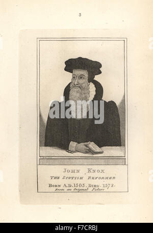 John Knox, schottischer Reformator, aus ein original-Gemälde. Kupferstich von John Kay von A Series of Original Portraits und Karikatur Radierungen, Hugh Paton, Edinburgh, 1842. Stockfoto