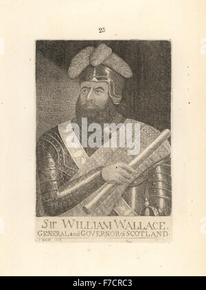 Sir William Wallace, Held der Unabhängigkeit Schottlands. Kupferstich von John Kay von A Series of Original Portraits und Karikatur Radierungen, Hugh Paton, Edinburgh, 1842. Stockfoto