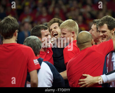 Gent, Belgien, 29. November 2015, Davis Cup-Finale, Belgien-Großbritannien, Tag drei, Andy Murray (GBR) feiert mit seinen Teammitgliedern, Großbritannien gewinnt den Davis Cup 2015. Foto: Tennisimages/Henk Koster Stockfoto