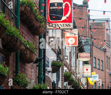 Schilder Werbung Guinness und andere Biere an der Duke of York Pub in Belfast Stockfoto