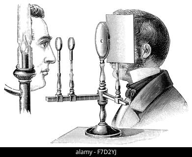 Ophthalmoskop, Funduscope, innerhalb der Fundus des Auges, Hermann Ludwig Ferdinand von Helmholtz, 1821-1894, Deutsche Physik zu sehen Stockfoto