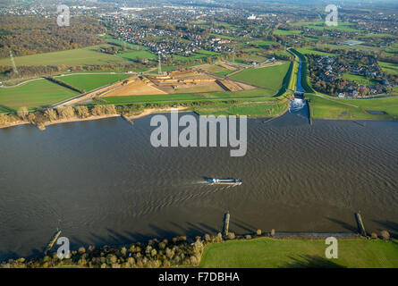 Umwandlung von Emschermündung, Mündung des Flusses Emscher in den Rhein in Dinslaken, Rhein, Dinslaken, Ruhrgebiet, Stockfoto