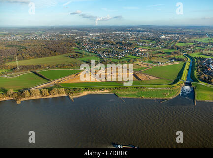 Umwandlung von Emschermündung, Mündung des Flusses Emscher in den Rhein in Dinslaken, Rhein, Dinslaken, Ruhrgebiet, Stockfoto