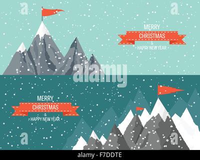 Vektor-Illustration. Winterlandschaft. Berge mit Schnee. Wohnung. Weihnachten, Neujahr. Saison. Stock Vektor