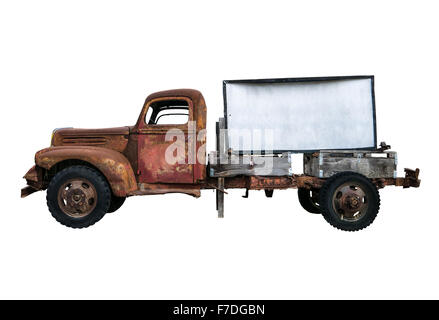Isolierte rostigen alten Vintage Pick-Up-Truck mit leere Zeichen für Ihren Text Stockfoto