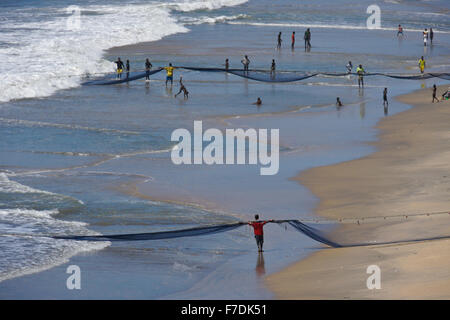 Fischer schleppen in Netzen, Cape Coast, Ghana Stockfoto