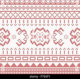 Strickmuster mit Ornament. Vektor-Illustration. Nahtlose Muster in roter Farbe. Weihnachten Urlaub Konzept für Papier, Stoff Stock Vektor