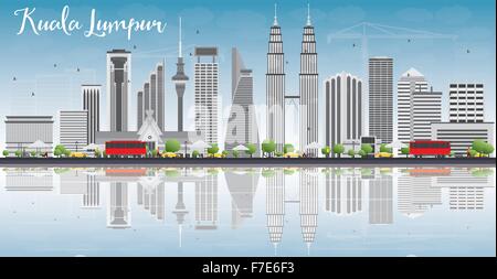 Skyline von Kuala Lumpur mit grauen Gebäude, blauer Himmel und Reflexionen. Vektor-Illustration. Business-Reisen und Tourismus-Konzept Stock Vektor