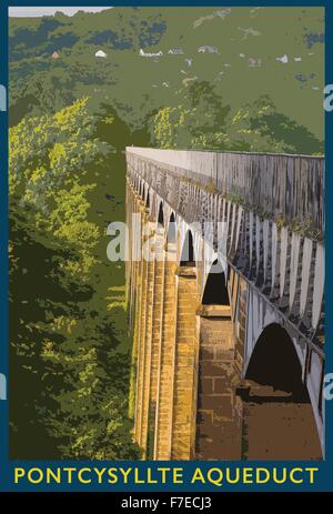 Ein Plakat Stil Illustration aus einem Foto der Pontcysyllte Aquädukt, Wrexham, Wales, UK Stockfoto