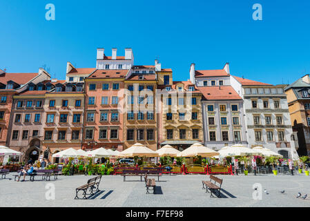 Marktplatz, Restaurants, Altstadt, Warschau, Masowien, Polen Stockfoto