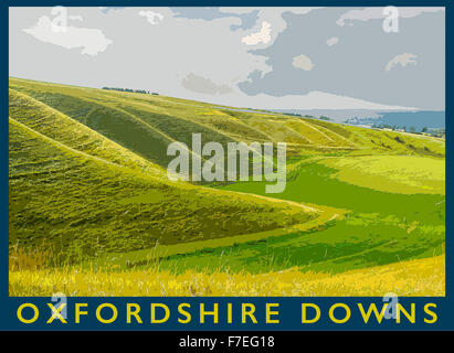Ein Plakat Stil Illustration aus einem Foto der Oxfordshire Downs in der Nähe von Uffington, Oxfordshire, England, UK Stockfoto