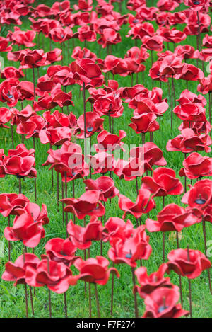 Die Kaskade von keramischen rote Mohnblumen in Woodhorn Bergbaumuseum in Erinnerung an erster Weltkrieg Soldaten Ashington Northumberland UK Stockfoto