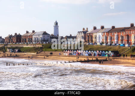 Southwold, Strand Hütten, Suffolk, England, UK Stockfoto