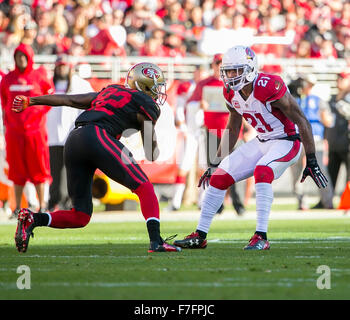 Santa Clara, CA. 29. November 2015. Arizona Cardinals Cornerback Patrick Peterson (21) in Aktion während der NFL Football-Spiel zwischen den Arizona Cardinals und die San Francisco 49ers im Levi's-Stadion in Santa Clara, Kalifornien. Die Cardinals geschlagen die 49ers 19-13. Damon Tarver/Cal Sport Media/Alamy Live-Nachrichten Stockfoto