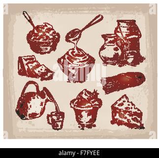 handgezeichnete Skizze Satz von Milchprodukten. Vektor-illustration Stock Vektor