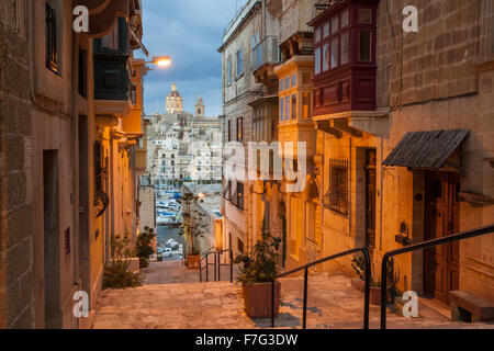 Am Abend in Senglea, Malta. Stockfoto