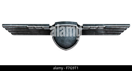 Schwarz Metall Flügel isoliert auf weißem Hintergrund Draufsicht. 3D render Stockfoto