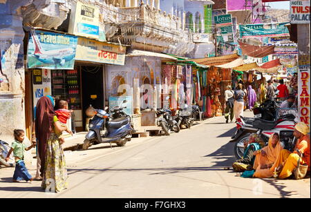 Hauptstraße Pushkar, Rajasthan, Indien Stockfoto