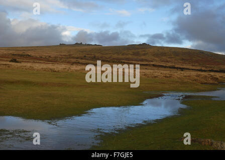 Blick auf große Grundnahrungsmittel Tor und nahen Heften Tor von Schweinefleisch Hill in Whitchurch Common, Dartmoor National PArk, Devon, Enlagland Stockfoto