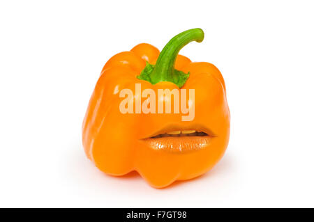 Orange Paprika mit Mund Stockfoto