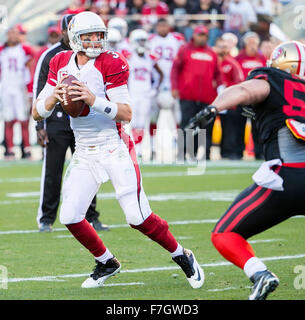 Santa Clara, CA. 29. November 2015. Arizona Cardinals quarterback Carson Palmer (3) in Aktion während der NFL Football-Spiel zwischen den Arizona Cardinals und die San Francisco 49ers im Levi's-Stadion in Santa Clara, Kalifornien. Die Cardinals geschlagen die 49ers 19-13. Damon Tarver/Cal Sport Media/Alamy Live-Nachrichten Stockfoto