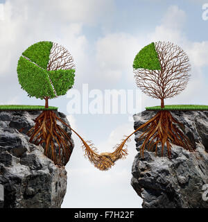 Vereinbarung Geschäftskonzept und globalen finanziellen Erfolg Verbindungssymbol als zwei Bäume Baum Kreisdiagramme auf separaten Div Wattierung Stockfoto