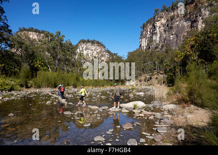 Gruppe von Menschen zu Fuß im Carnarvon Gorge National park Stockfoto