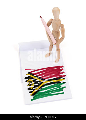 Hölzerne Puppe gemacht eine Zeichnung einer Flagge - Vanuatu Stockfoto