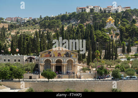 Die Kirche aller Nationen auf dem Ölberg in Jerusalem, Israel, Naher Osten. Stockfoto