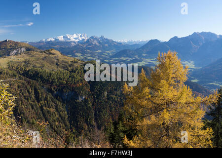 Ein Herbst Auffassung vom Trattberg Berg Blick in Richtung Dachstein Berg im Salzburgerland, Österreich Stockfoto