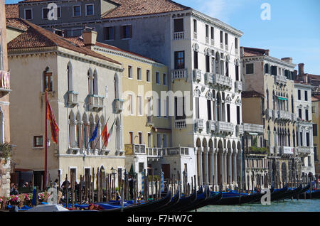 Gruppe von Palazzi zentriert auf dem vierstöckigen Palazzo Michiel Della Colonne, am Grand Canal in Venedig, Italien. Stockfoto
