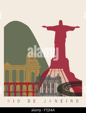 Rio De Janeiro Skyline Poster in bearbeitbare Vektordatei Stockfoto